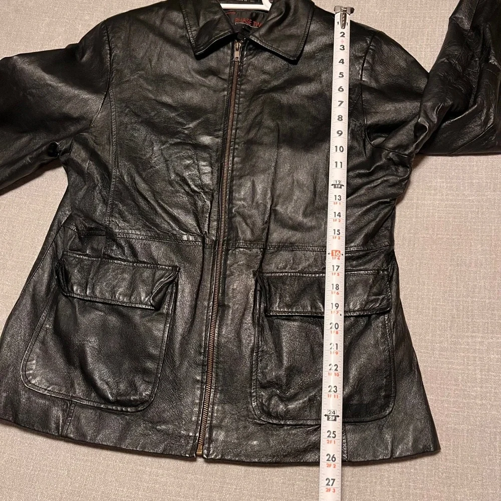 Vintage Mens Black Leather Biker Jacket XL Zip Front Pockets Lined - Picture 4 of 10